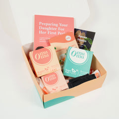 Step into your cycle with confidence using the Omumu First Period Starter Kit—the ultimate bundle designed for beginners. Whether you're new to your period or just looking for a simple all-in-one set, this kit has everything you need for comfort, protection, and peace of mind.
What’s Inside:
Panty Liners – Light protection for everyday freshness.
Regular Pads – Reliable absorbency for daily use.
Super Pads – Maximum protection for heavy flow days.
Journal – Track your cycle, moods, and self-care habits